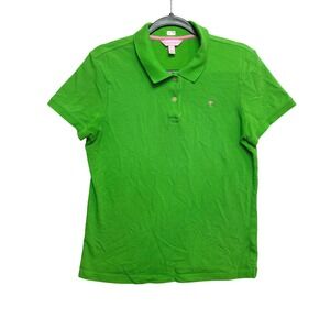 Lilly Pulitzer Polo Shirt Womens Size Large Green Pima Cotton Palm Tree